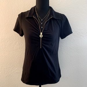 Michael Kors black polo zip top M